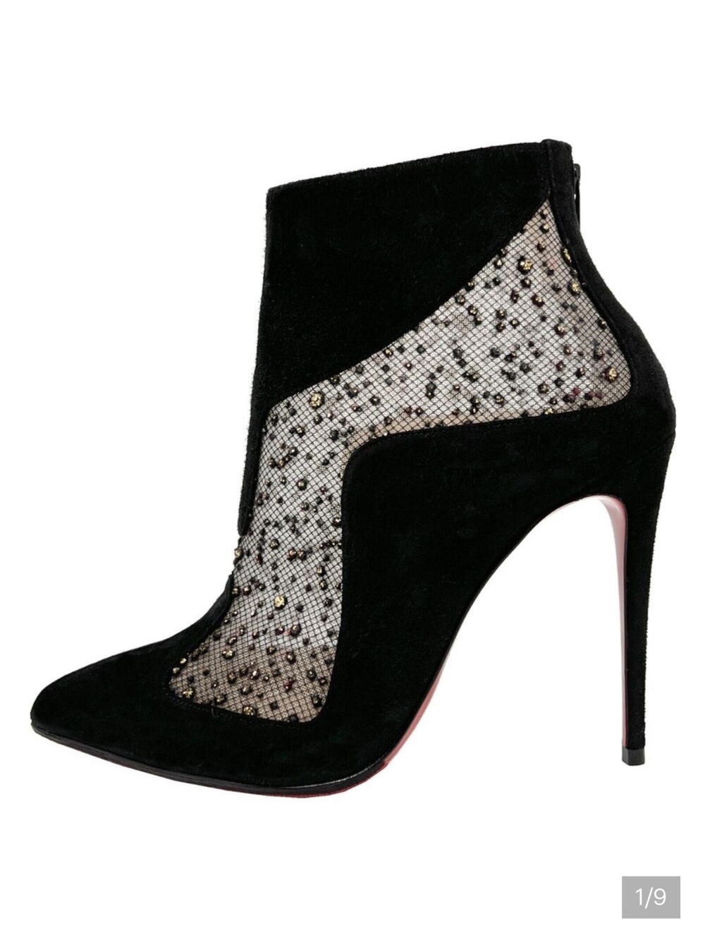 Christian Louboutin Suede & Glitter Mesh Ankle Boots - Size 36
